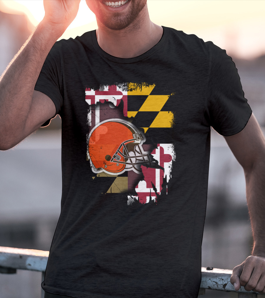 Maryland Flag With Cleveland Browns Helmet T-Shirt