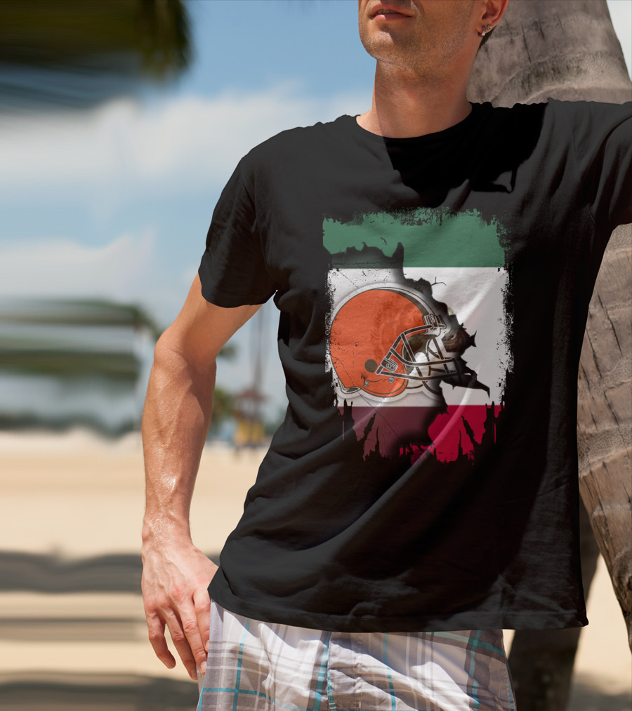 Mexico Flag Browns Helmet Fusion T-Shirt