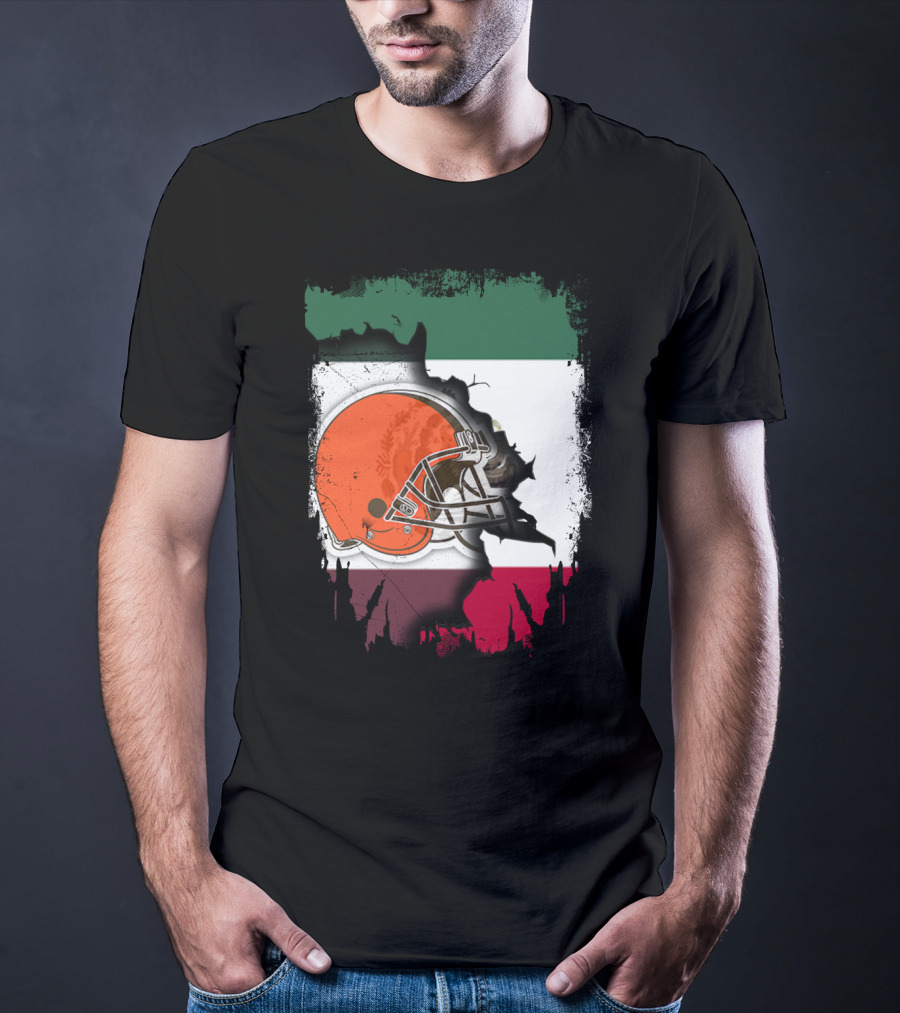 Mexico Flag Browns Helmet Fusion T-Shirt