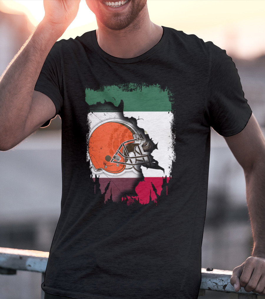 Mexico Flag Browns Helmet Fusion T-Shirt