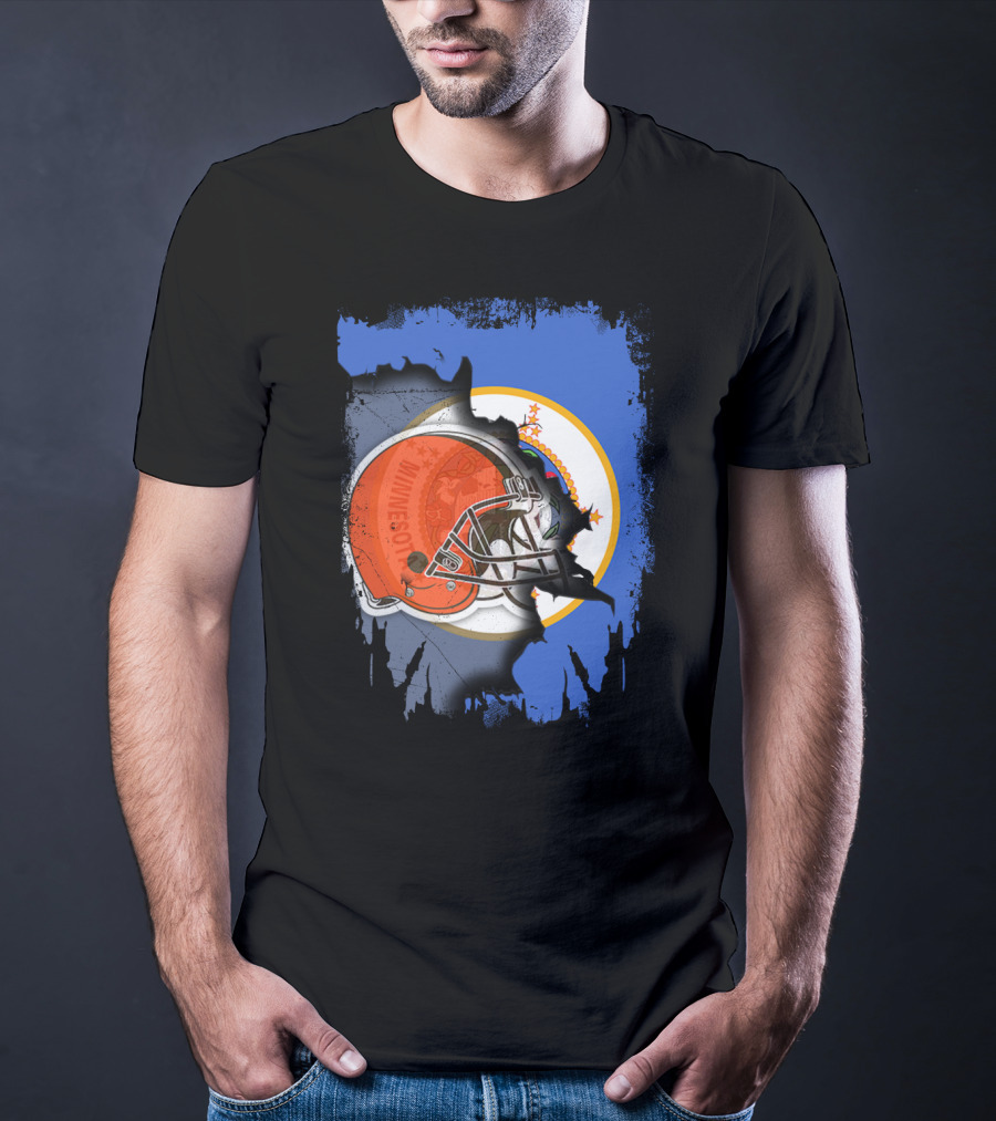 Minnesota State Flag With Cleveland Browns Helmet Blend T-Shirt