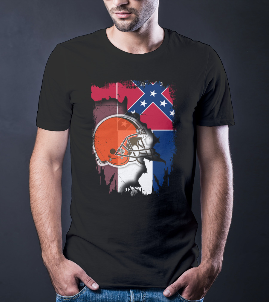 Cleveland Browns Helmet With Mississippi Flag Background T-Shirt