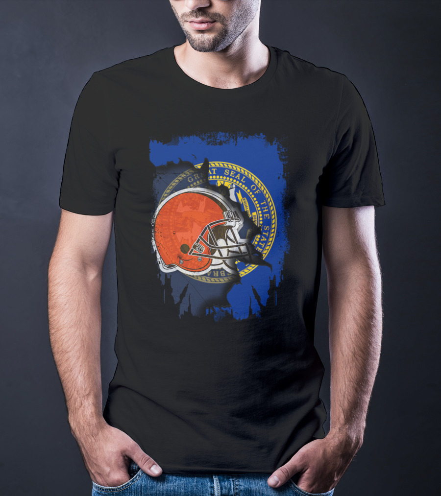 Nebraska State Seal With Browns Football Helmet T-Shirt