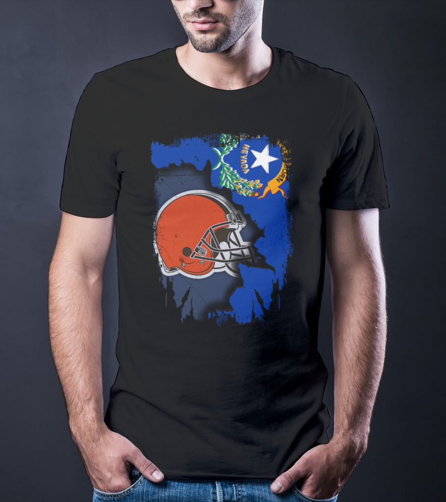 Nevada State Flag With Cleveland Browns Helmet Fusion T-Shirt