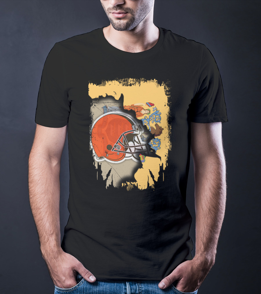 New Jersey Pride With Cleveland Browns Helmet Fusion T-Shirt