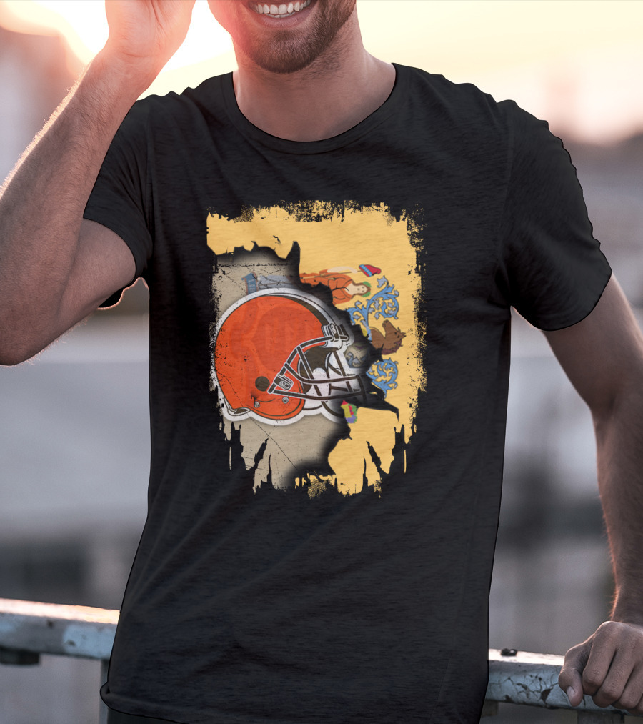 New Jersey Pride With Cleveland Browns Helmet Fusion T-Shirt