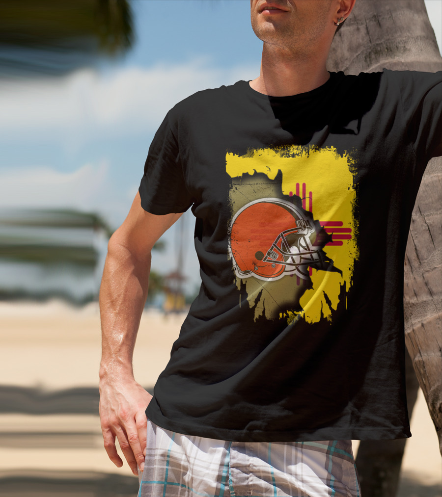 New Mexico Cleveland Browns Zia Helmet Connection T-Shirt