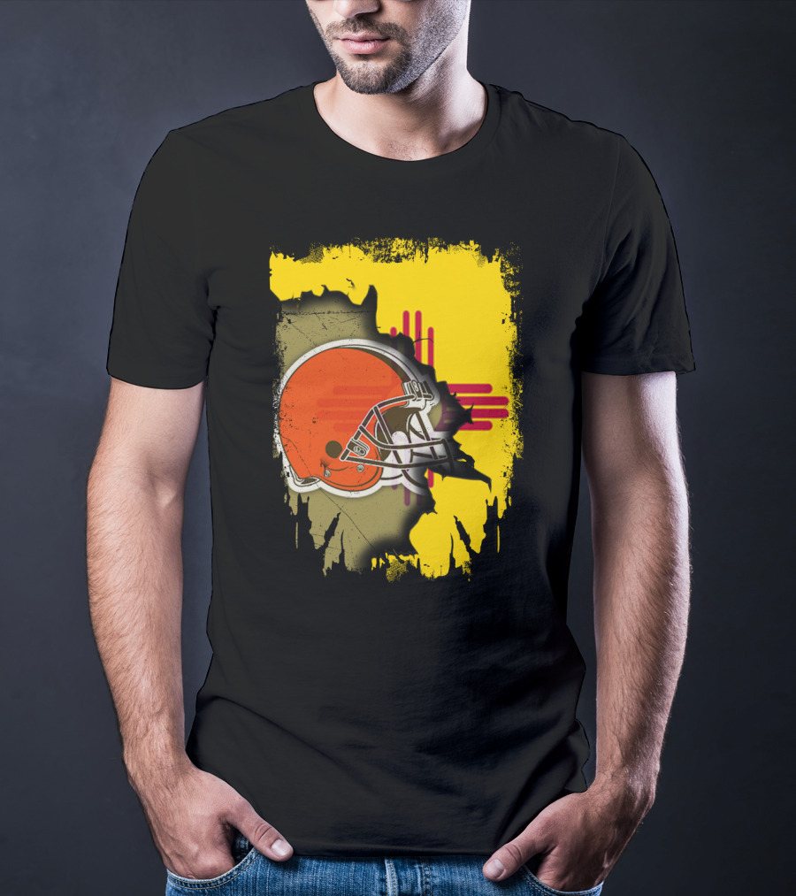 New Mexico Cleveland Browns Zia Helmet Connection T-Shirt