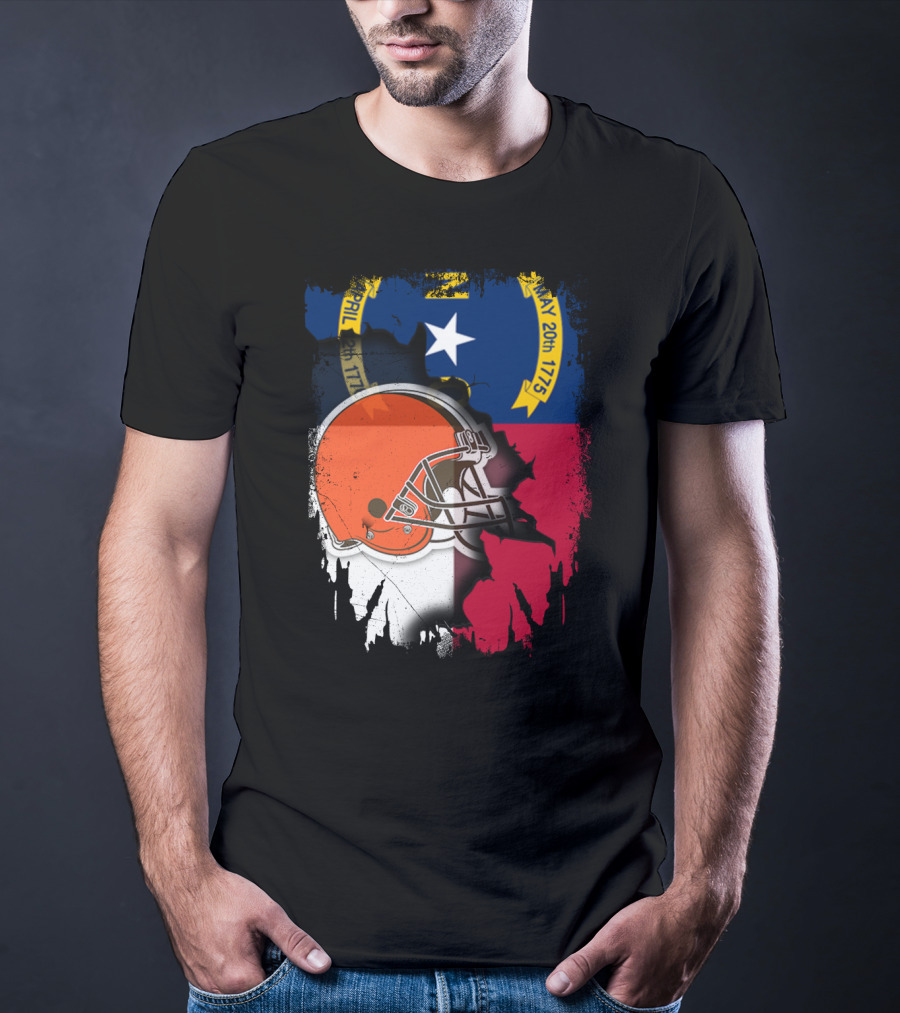 North Carolina State Flag Blended With Cleveland Browns Helmet T-Shirt