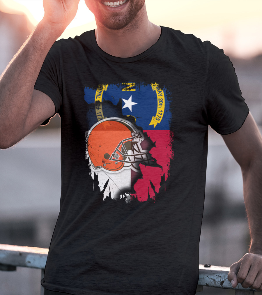 North Carolina State Flag Blended With Cleveland Browns Helmet T-Shirt