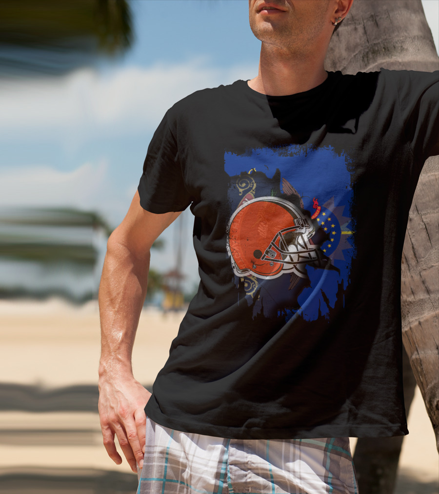 Together North Dakota With Cleveland Browns Helmet And State Flag Elements T-Shirt