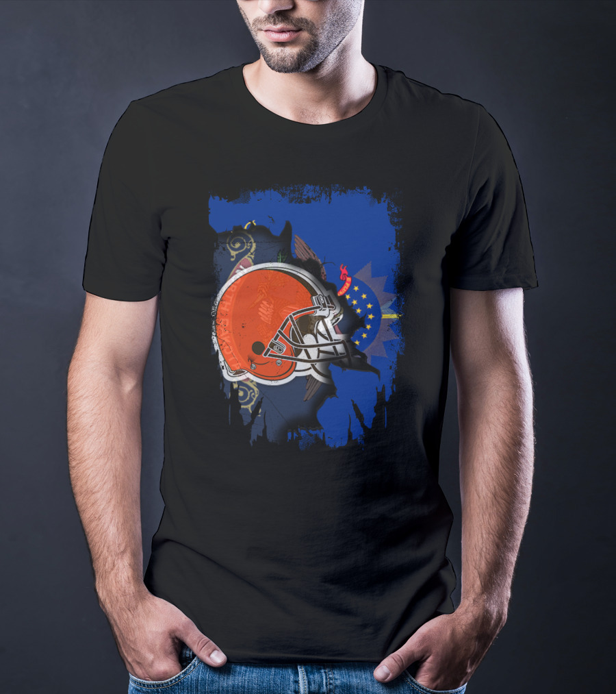 Together North Dakota With Cleveland Browns Helmet And State Flag Elements T-Shirt