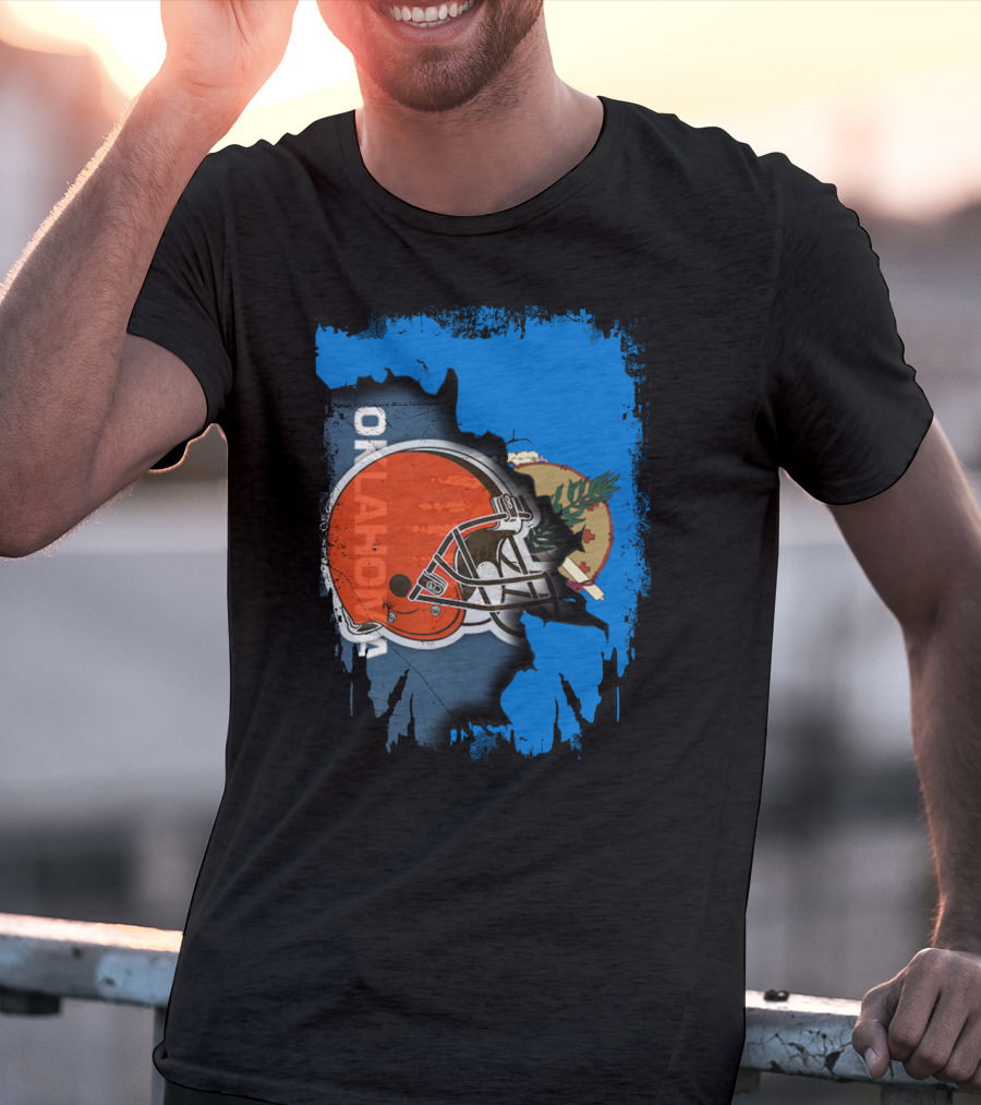 Oklahoma Browns Helmet Over State Flag T-Shirt