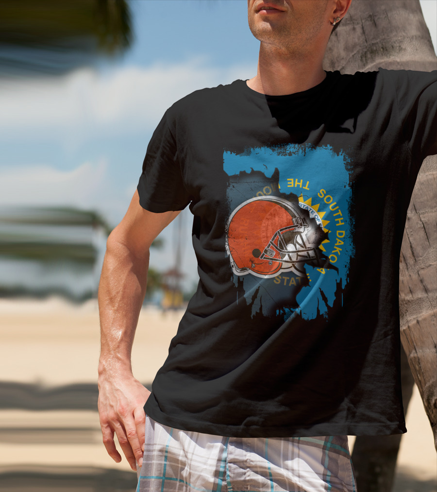 South Dakota State Flag With Cleveland Browns Helmet T-Shirt