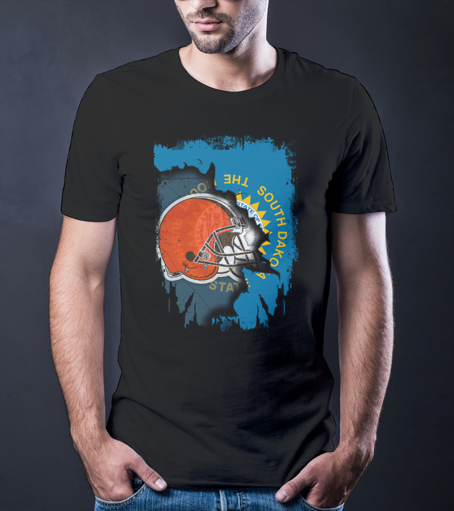 South Dakota State Flag With Cleveland Browns Helmet T-Shirt