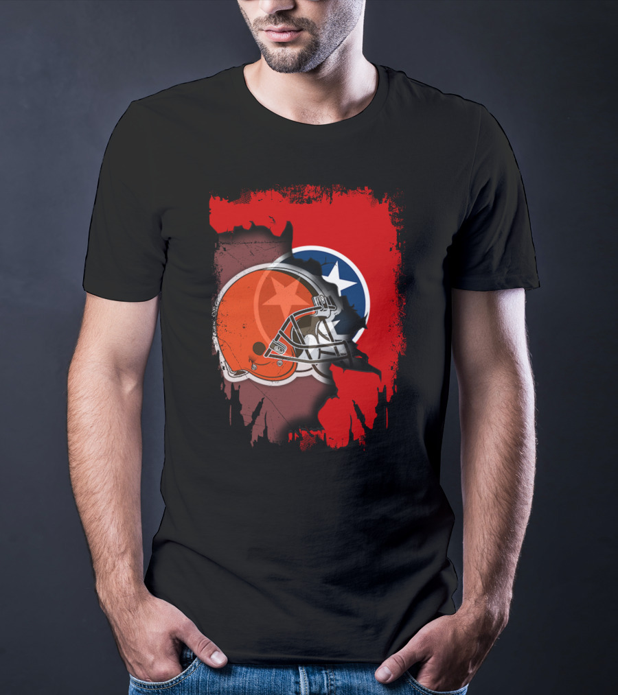 Together Tennessee With Browns Helmet And Tennessee Flag Background T-Shirt