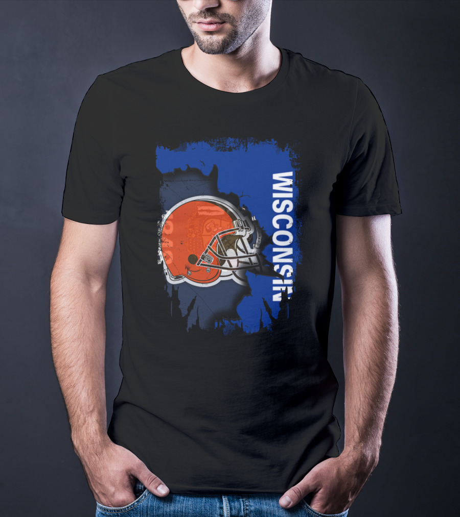 Wisconsin Football Helmet Browns T-Shirt