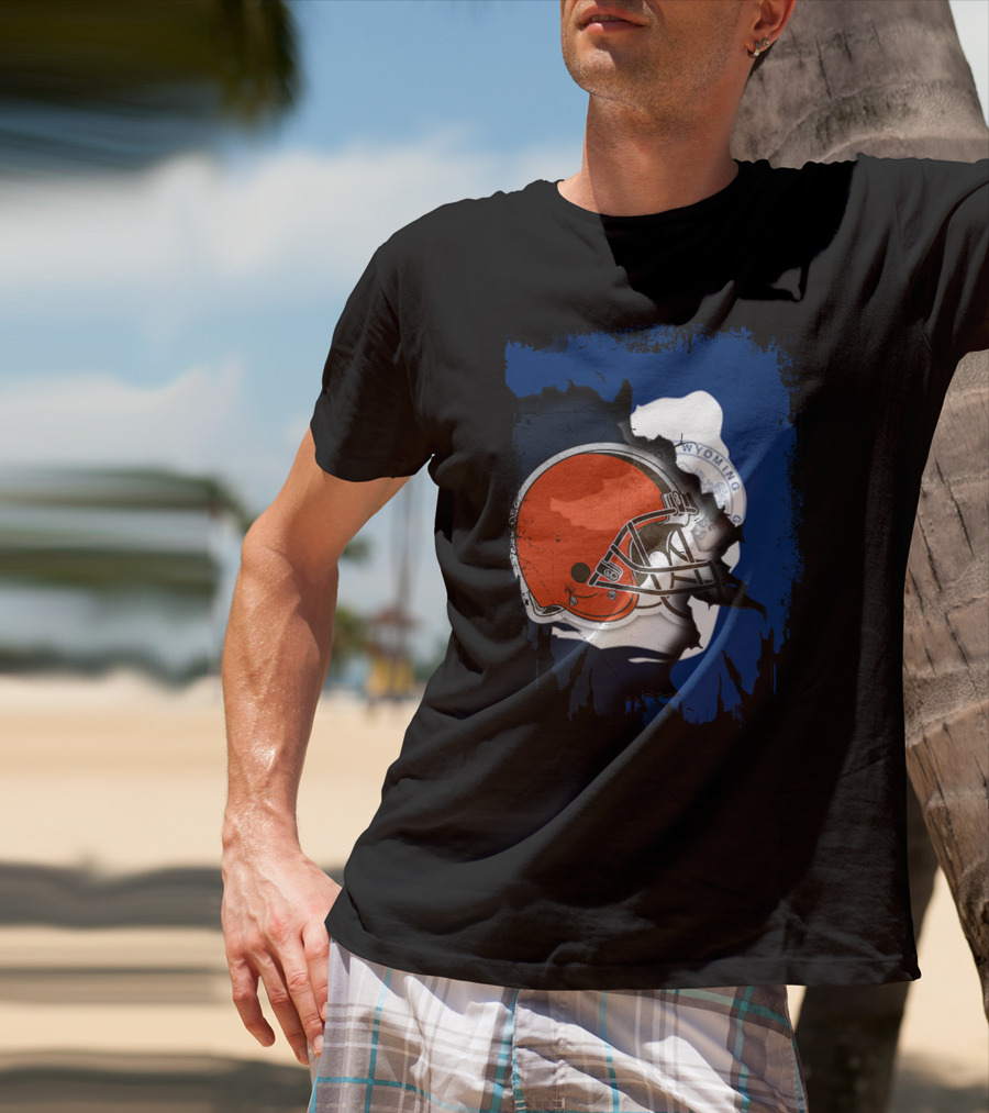 Together Wyoming With Cleveland Browns Helmet Fusion T-Shirt