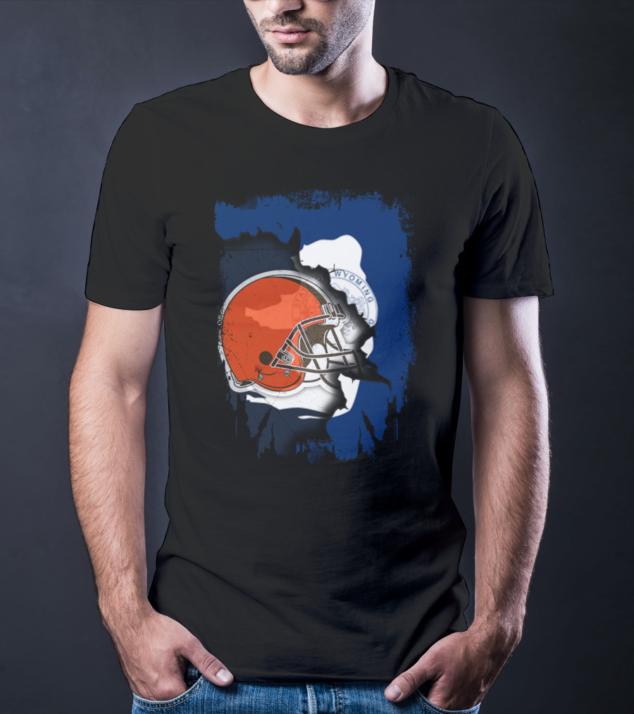 Together Wyoming With Cleveland Browns Helmet Fusion T-Shirt