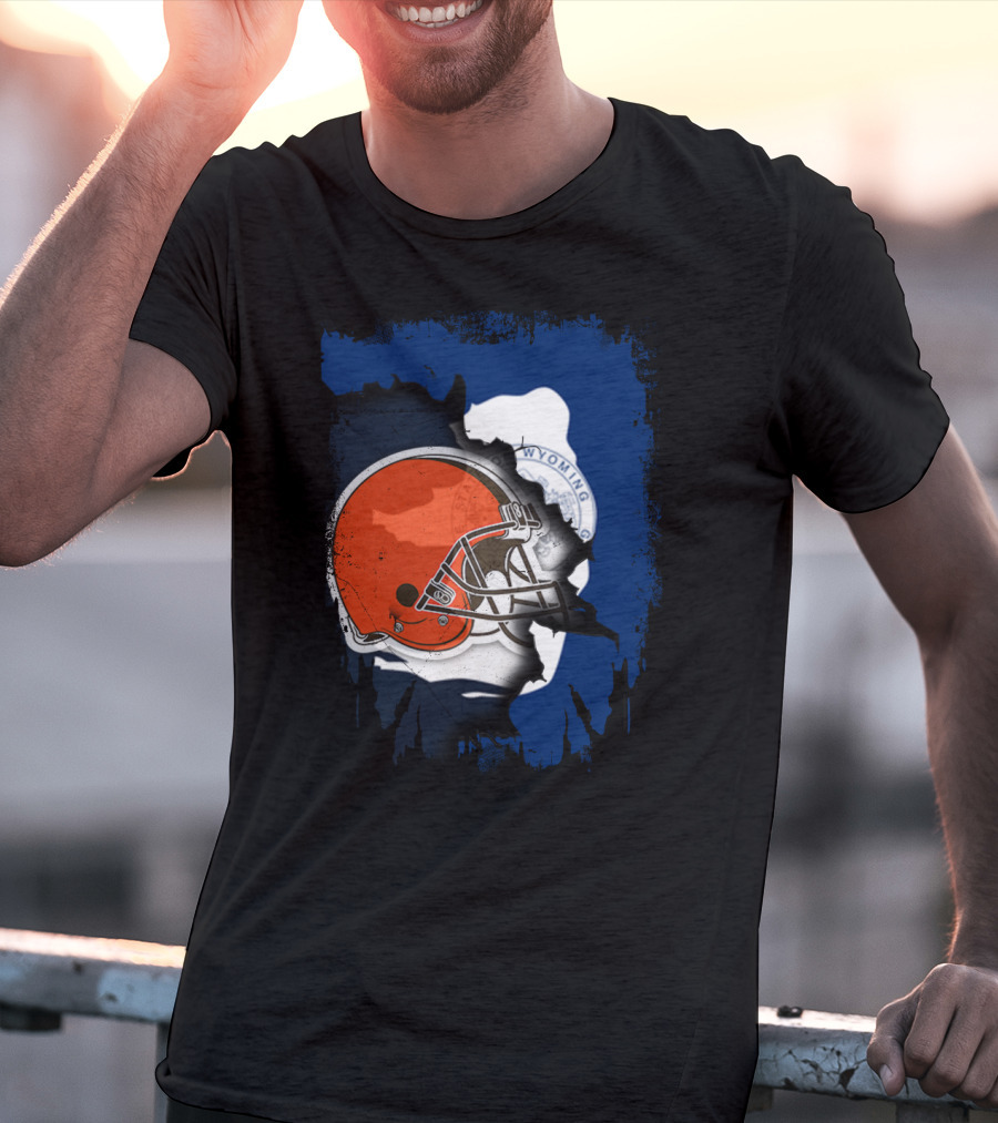 Together Wyoming With Cleveland Browns Helmet Fusion T-Shirt