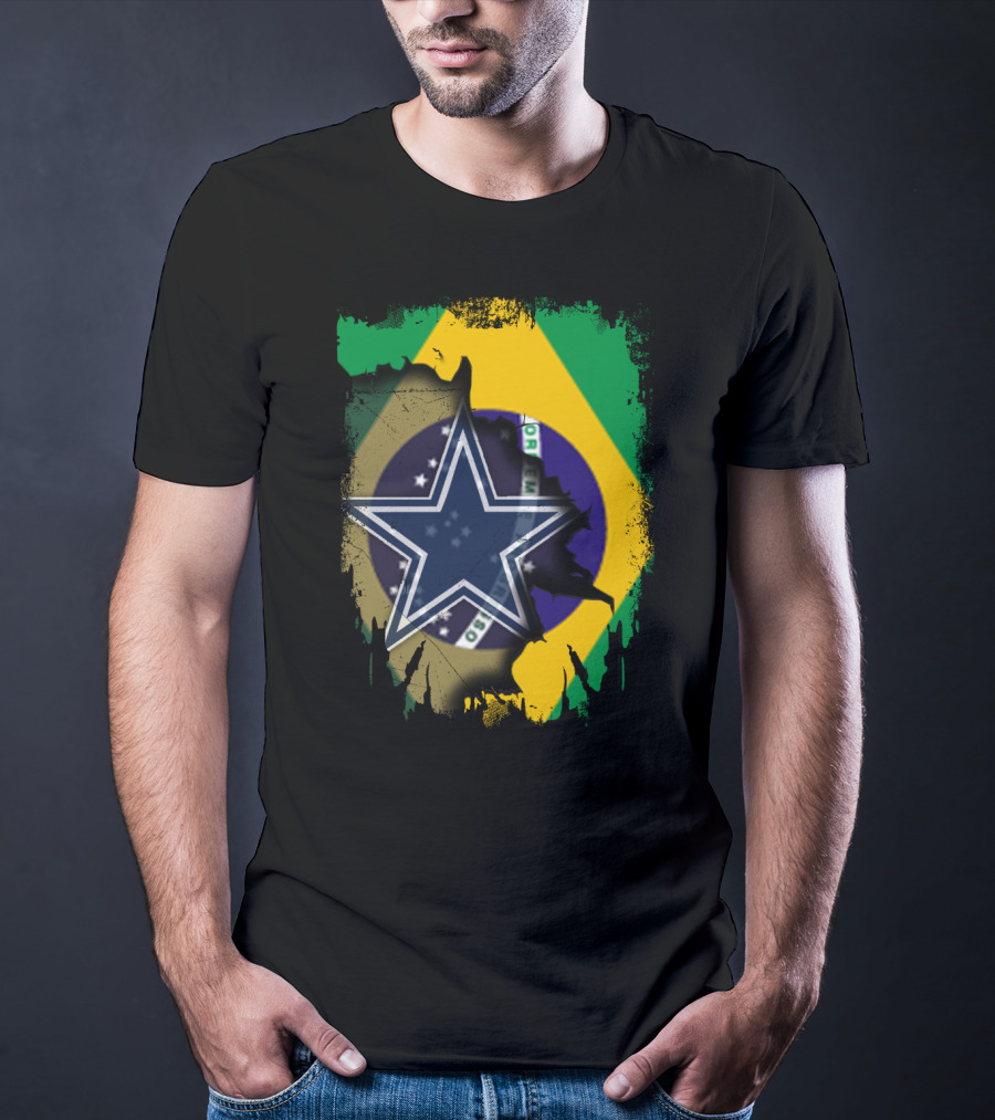 Brazilian Flag And Dallas Cowboys Star United T-Shirt