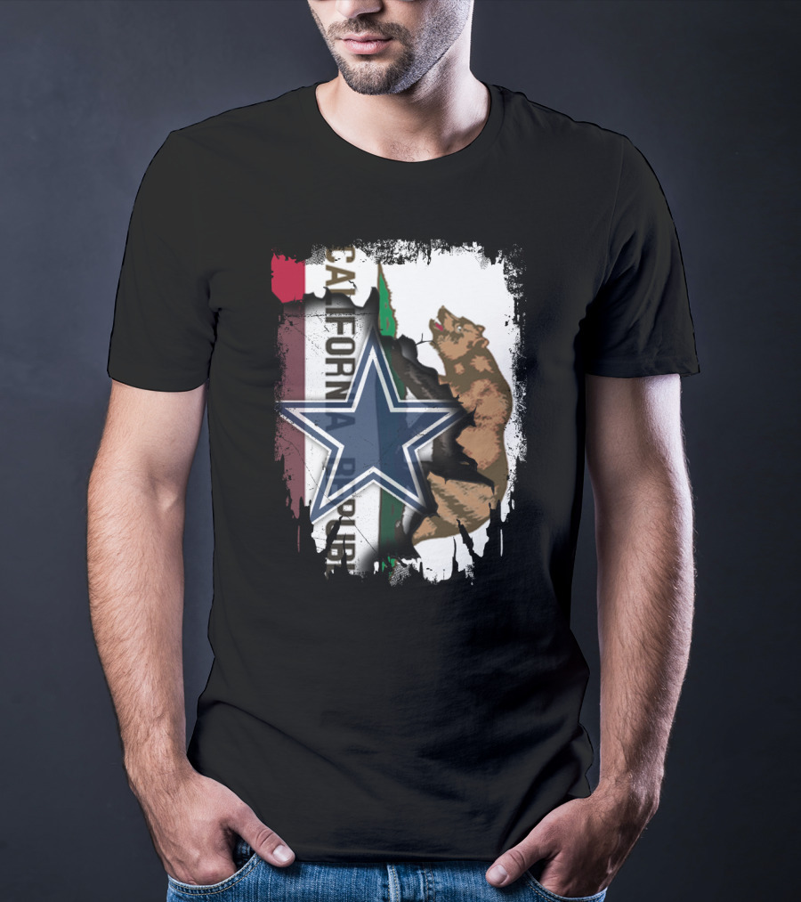 California Republic With Dallas Cowboys Star And Bear T-Shirt