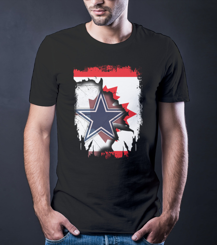 Dallas Cowboys Logo With Canadian Flag Background T-Shirt