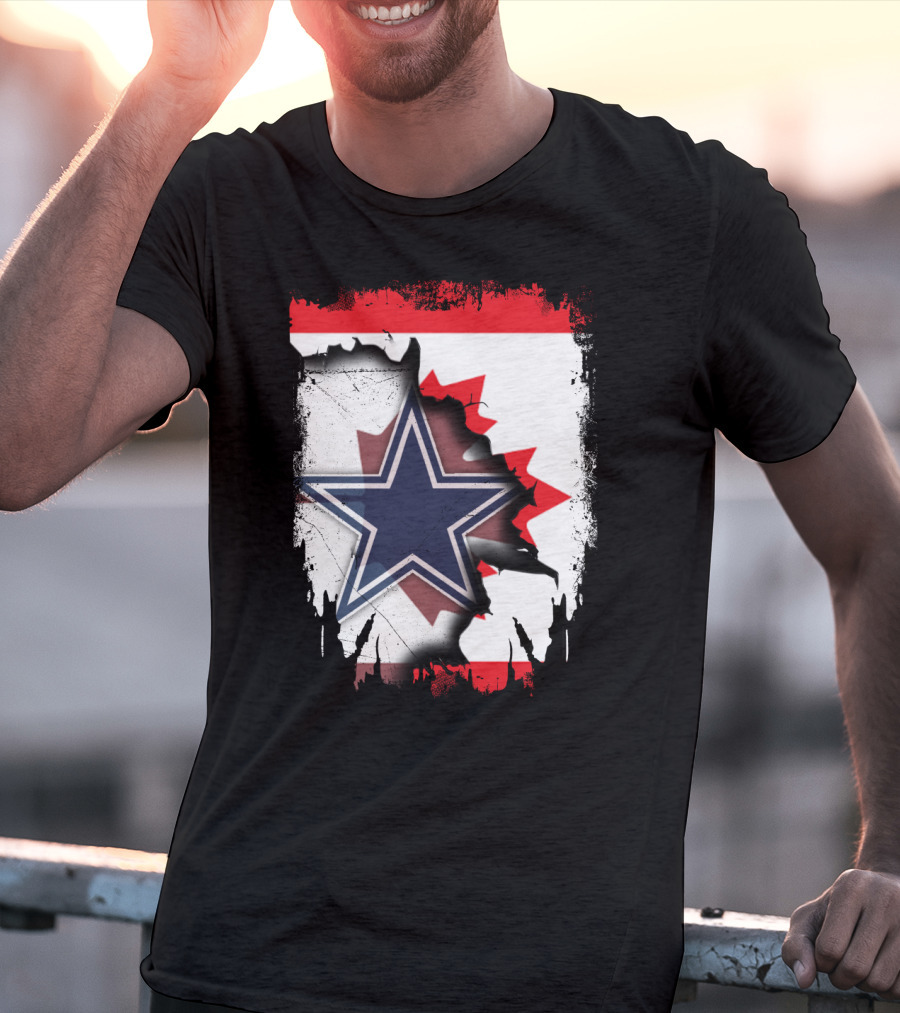 Dallas Cowboys Logo With Canadian Flag Background T-Shirt