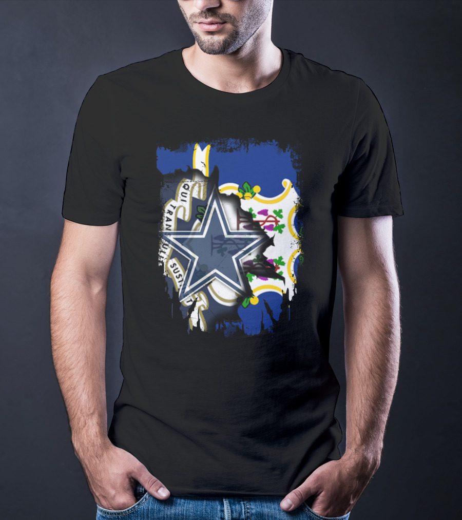 Connecticut Cowboys Logo Overlay With State Flag T-Shirt