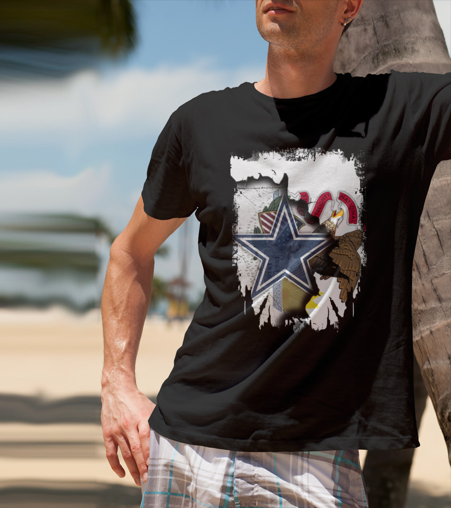 Illinois Flag And Dallas Cowboys Star Together T-Shirt