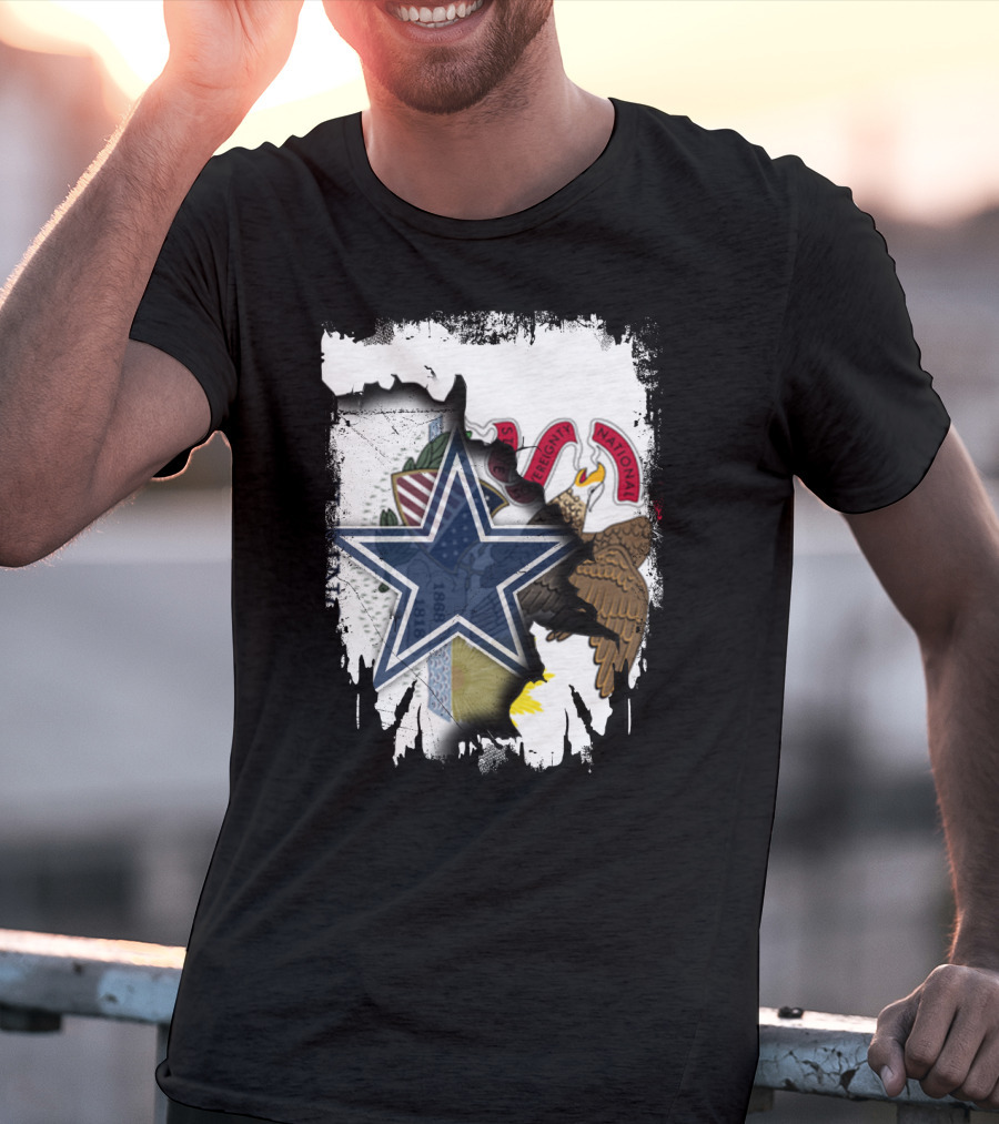 Illinois Flag And Dallas Cowboys Star Together T-Shirt