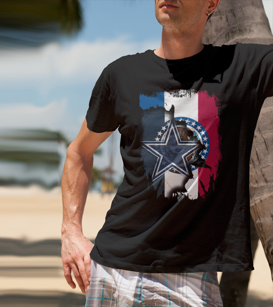 Missouri State Flag With Dallas Cowboys Star Logo Combination T-Shirt