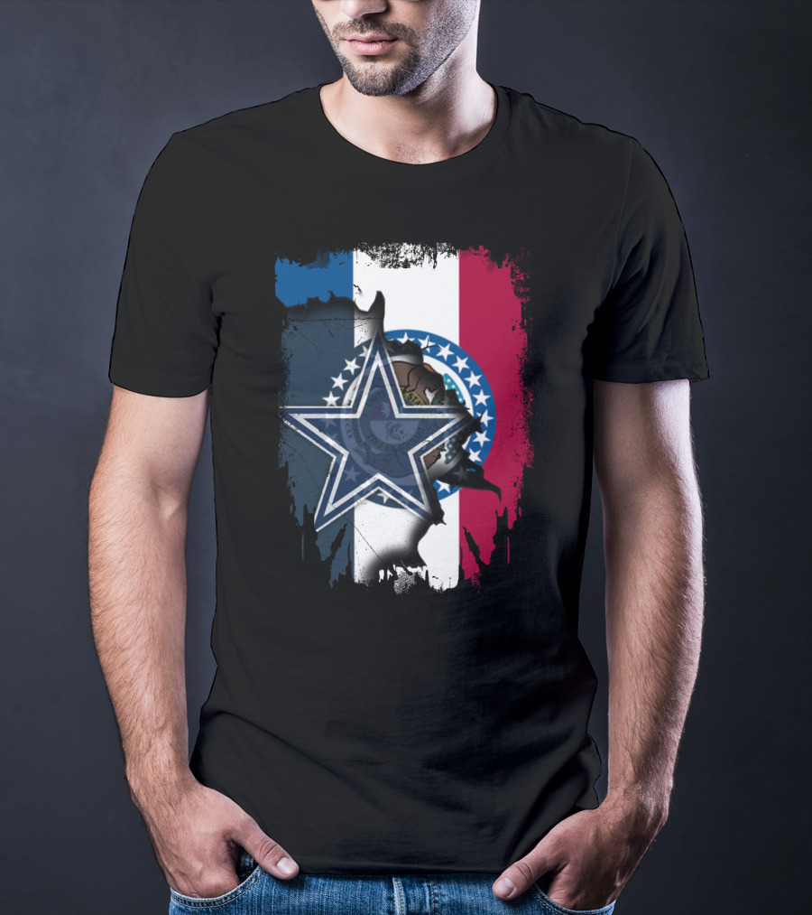 Missouri State Flag With Dallas Cowboys Star Logo Combination T-Shirt