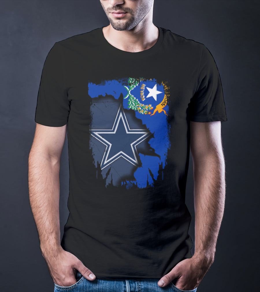 Nevada Map With Flag And Dallas Cowboys Star T-Shirt