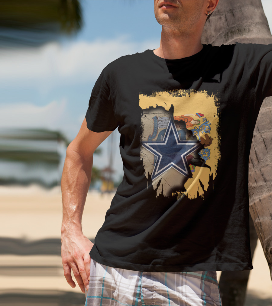 New Jersey Cowboys Star Emblem With State Flag Background T-Shirt