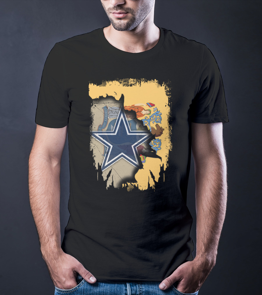 New Jersey Cowboys Star Emblem With State Flag Background T-Shirt