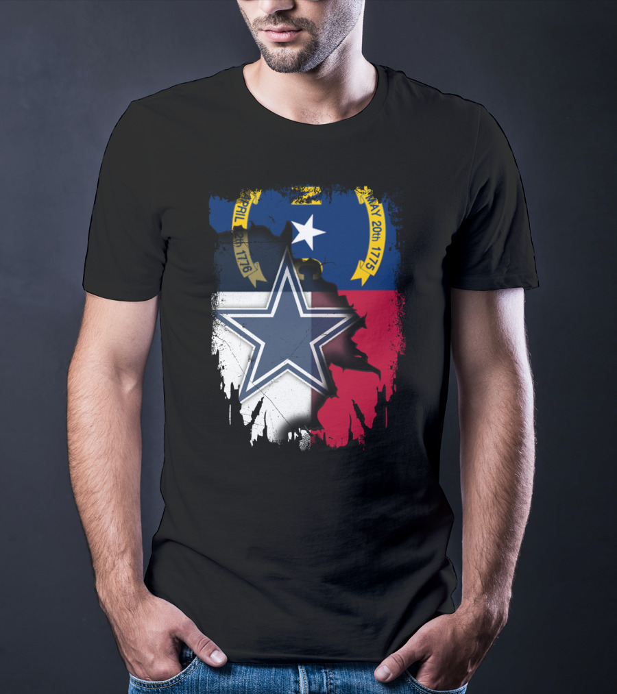 North Carolina Flag Overlay With Dallas Cowboys Star T-Shirt