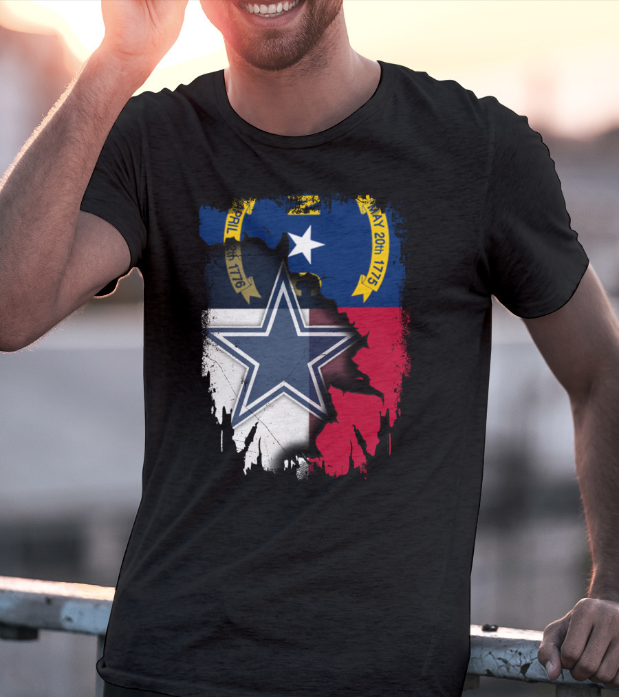 North Carolina Flag Overlay With Dallas Cowboys Star T-Shirt