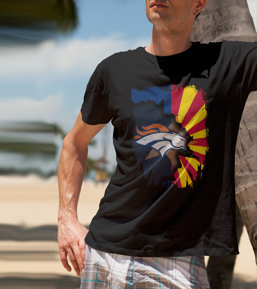 Arizona Flag And Denver Broncos Logo Fusion T-Shirt