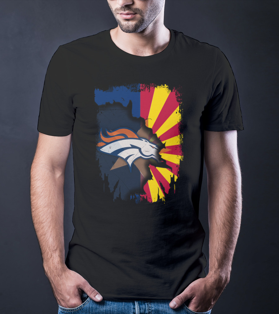 Arizona Flag And Denver Broncos Logo Fusion T-Shirt