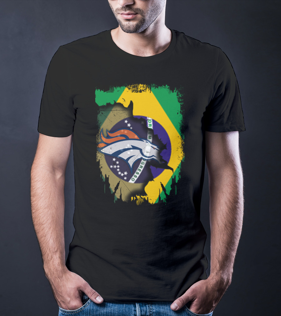 Brazilian Flag With Denver Broncos Logo Integration T-Shirt