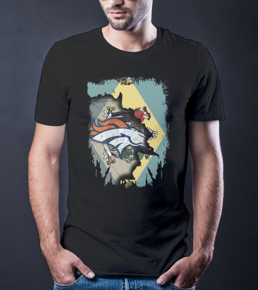 Delaware State Flag With Broncos Horse Logo Collaboration T-Shirt