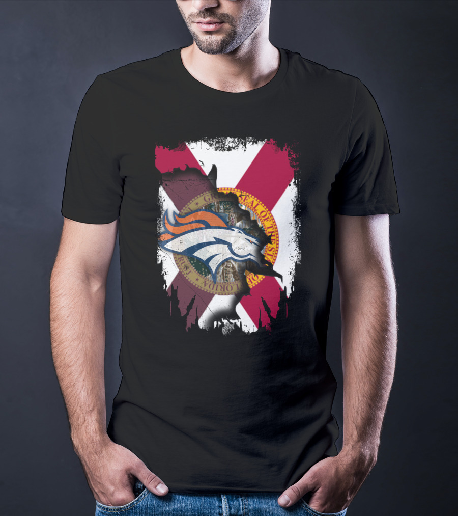 Together Florida With Broncos Logo And State Flag Emblem T-Shirt
