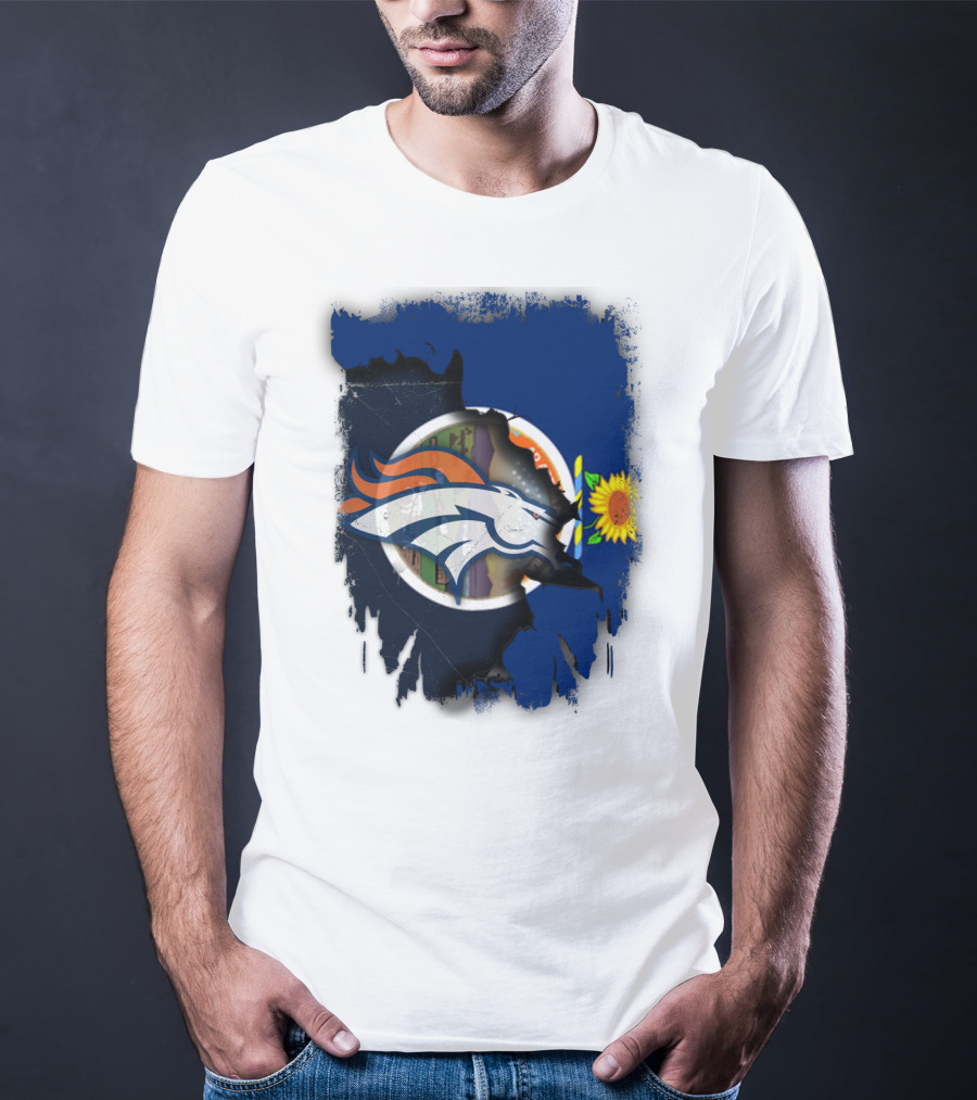 Kansas Sunflower With Broncos Logo Together T-Shirt