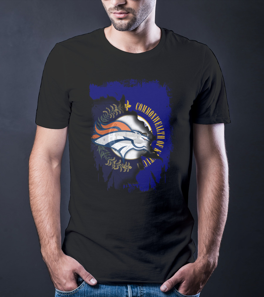 Commonwealth Of Kentucky With Broncos Logo Fusion T-Shirt