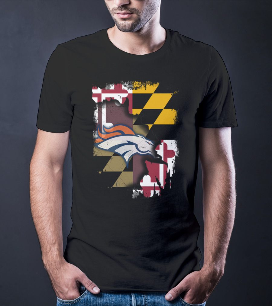 Maryland State Flag With Broncos Logo Together T-Shirt