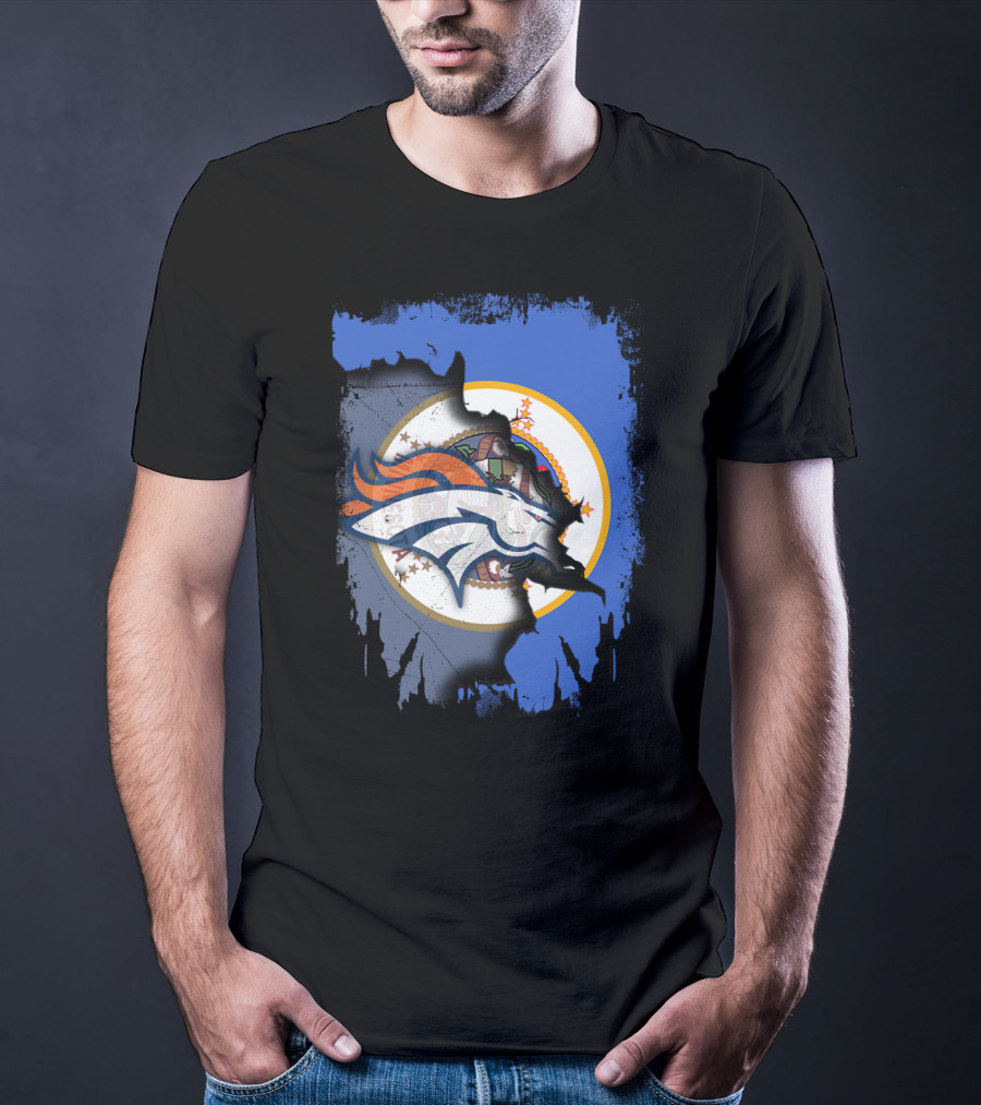 Minnesota State With Broncos Logo Fusion T-Shirt