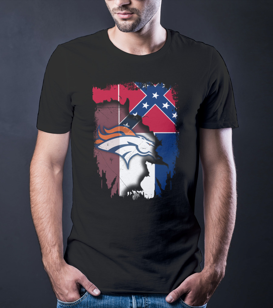 Together Mississippi With Broncos Flag Fusion T-Shirt