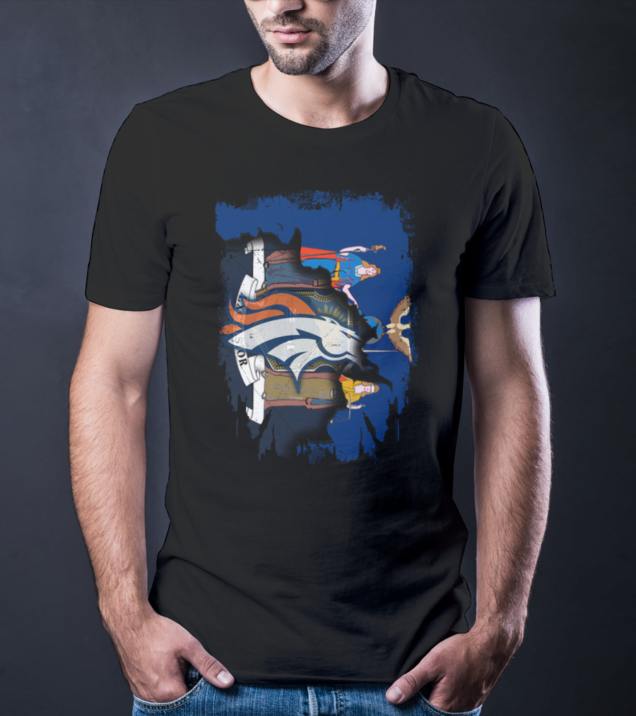 New York State Crest Overlaid With Broncos Logo Together T-Shirt