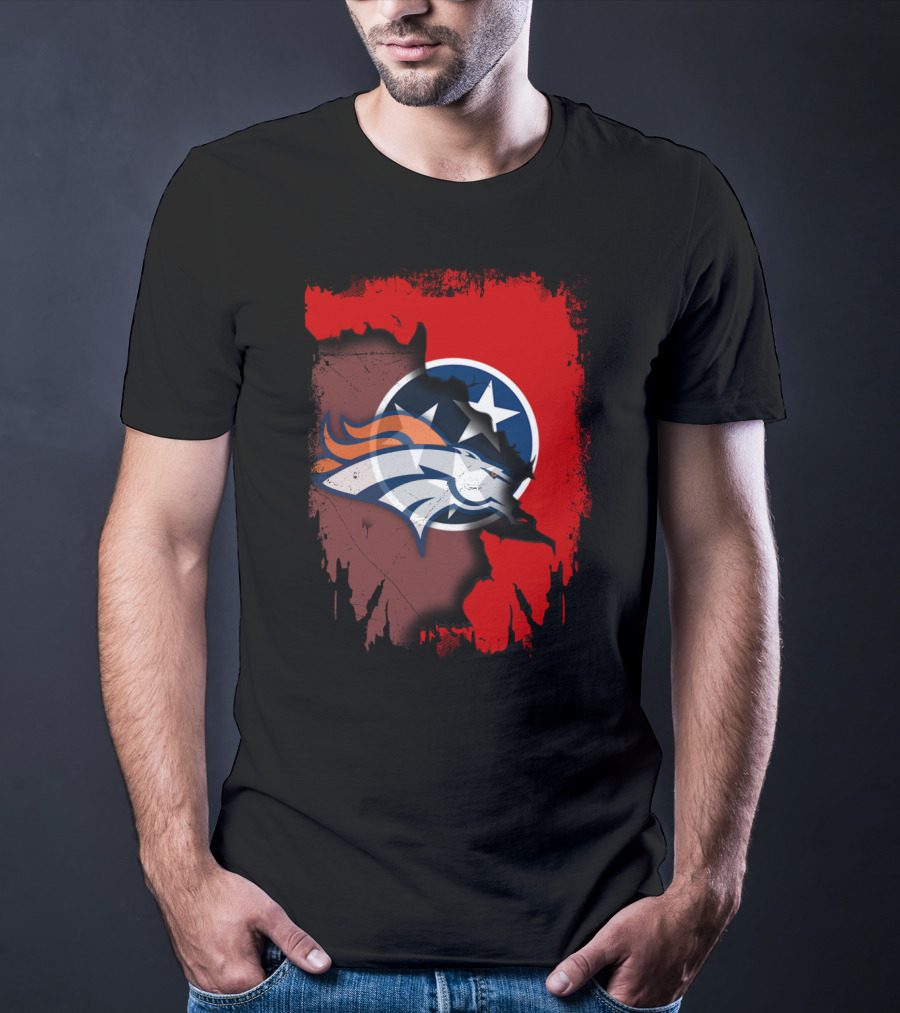 Together Tennessee Map With Broncos And Tri-Star Emblem T-Shirt